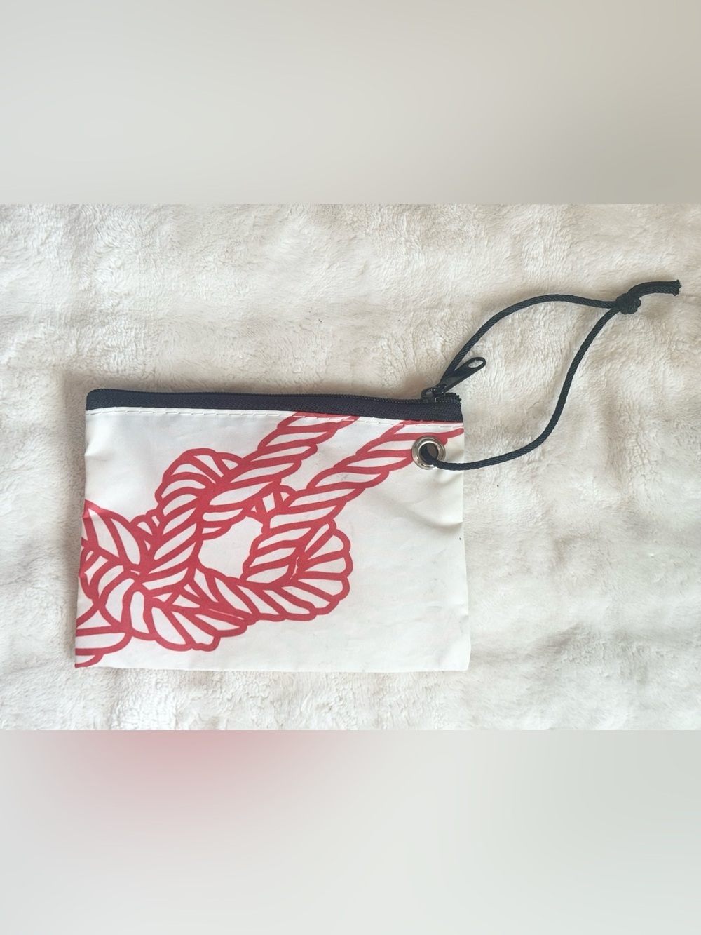 Sea Bags | Maine Nautical Rope Wristlet Pouch Recycled Sailcloth Red White Navy